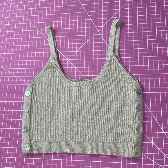 4th & Reckless Tasha Ribbed Knit Crop Top Tank, Camel sz L soft oatmeal cottage - Picture 4 of 11